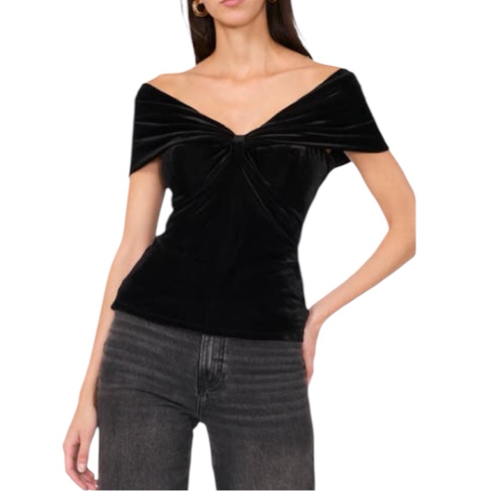 NEW PARKER The Kari Rib Velvet Bow Top In Rich Black Sz XL